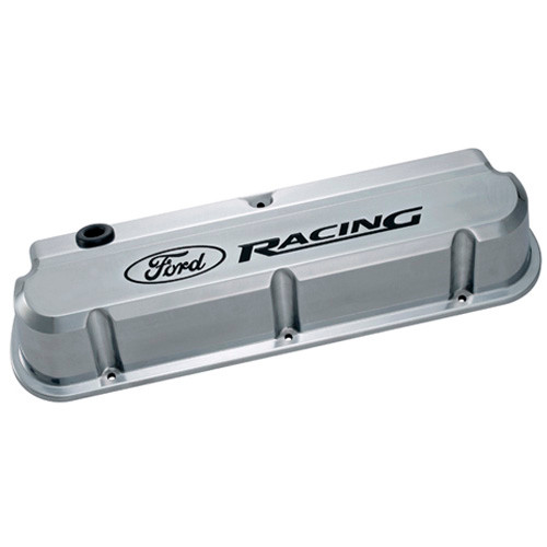 Valve Cover - Tall - Baffled - Oil Fill Cap - Ford Racing Logo - Aluminum - Polished - Small Block Ford - Pair