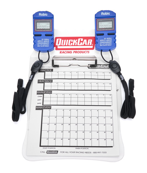 Clipboard Timing System - Dual Robic Stop Watches - Lap / Qualifying Charts - Acrylic Board - Blue / Red / White - Kit