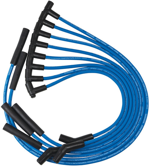 Spark Plug Wire Set - Blue Max - Spiral Core - 8 mm - Blue - 135 Degree / Straight Plug Boots - HEI Style Terminal - Pontiac V8 - Kit