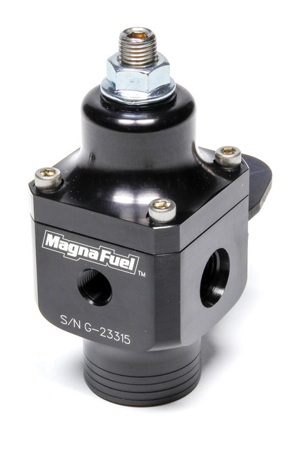Fuel Pressure Regulator - 4 to 12 psi - In-Line - 10 AN O-Ring Inlet - Dual 6 AN O-Ring Outlets - 1/8 in NPT Port - Aluminum - Black Anodized - E85 / Gas / Methanol - Each