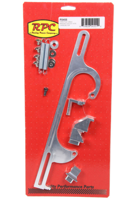 Throttle Cable Bracket - Carb Mount - Return Spring - Aluminum - Clear Anodized - GM / Morse Cable - Square Bore - Kit Throttle Cable Bracket - Carb Mount - Return Spring - Aluminum - Clear Anodized - GM / Morse Cable - Square Bore - Kit