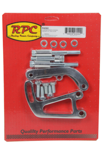Power Steering Pump Bracket - Driver Side - Block Mount - Aluminum - Polished - Long Water Pump - Small Block Chevy - Kit