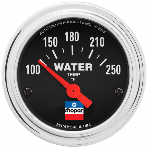Water Temperature Gauge - Mopar Classic - 100-250 Degree F - Electric - Analog - Short Sweep - 2-1/16 in Diameter - Black Face - Each