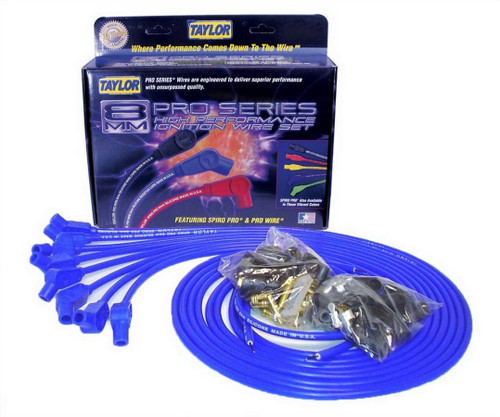 Spark Plug Wire Set - Spiro-Pro - Spiral Core - 8 mm - Blue - 135 Degree Plug Boots - HEI / Socket Style - Cut-To-Fit - V8 - Kit