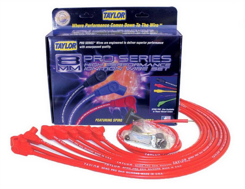 Spark Plug Wire Set - Spiro-Pro - Spiral Core - 8 mm - Red - 90 Degree Plug Boots - Socket Style - Under Header - Small Block Chevy - Kit
