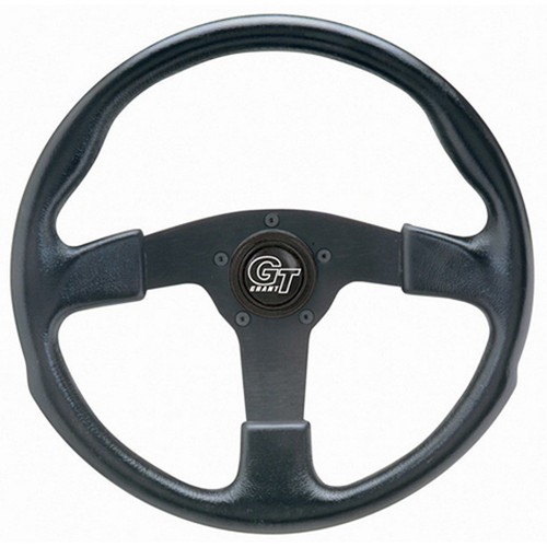 Steering Wheel - GT Rally - 14 in Diameter - 3 in Dish - 3-Spoke - Black Foam Grip - Aluminum - Black Anodized - Each