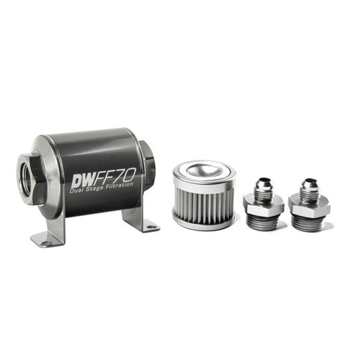 Fuel Filter - In-Line - 10 Micron - Stainless Element - 6 AN Male Inlet - 6 AN Male Outlet - 70 mm Long - Aluminum - Titanium Anodized - Each Fuel Filter - In-Line - 10 Micron - Stainless Element - 6 AN Male Inlet - 6 AN Male Outlet - 70 mm Long - Aluminum - Titanium Anodized - Each