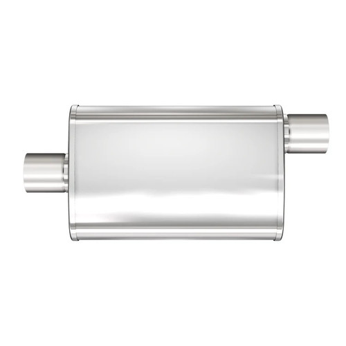 Muffler - XL 3 Chamber - 3 in Center Inlet - 3 in Offset Outlet - 14 x 9 x 4 in Oval Body - 20 in Long - Stainless - Natural - Universal - Each