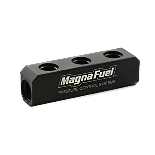 Fuel Block - Two 10 AN Female O-Ring Ports - Three 8 AN O-Ring Ports - Aluminum - Black Anodized - Each