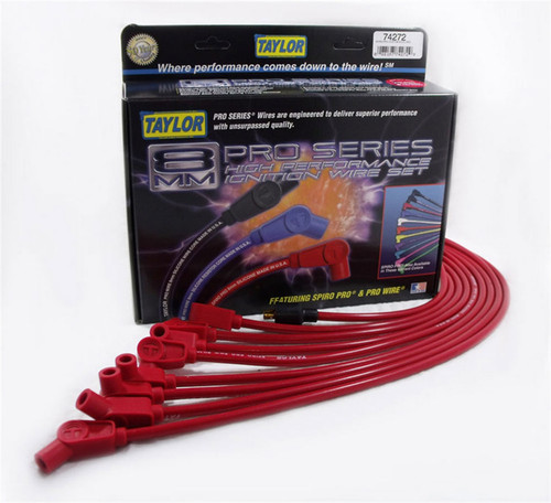 Spark Plug Wire Set - Spiro-Pro - Spiral Core - 8 mm - Red - 90 / 135 Degree Plug Boots - Socket Style - Mopar B / RB-Series - Kit