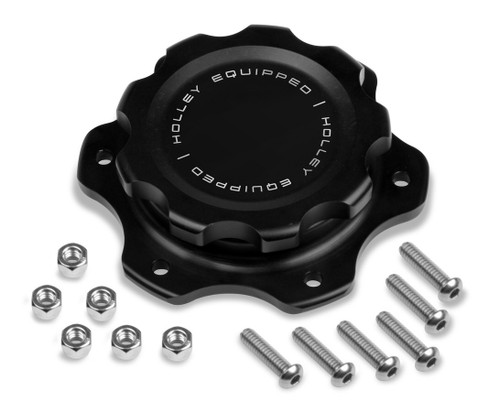 Fuel Cell Filler Cap Assembly - Screw-In - Raised Cell Mount - Hardware Included - 6-Bolt Flange - Aluminum - Black Anodized - Kit Fuel Cell Filler Cap Assembly - Screw-In - Raised Cell Mount - Hardware Included - 6-Bolt Flange - Aluminum - Black Anodized - Kit