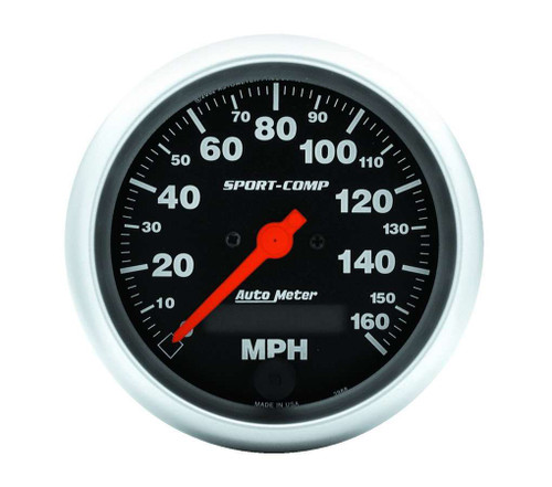 Speedometer - Sport-Comp - 160 MPH - Electric - Analog - 3-3/8 in Diameter - Programmable - Black Face - Each