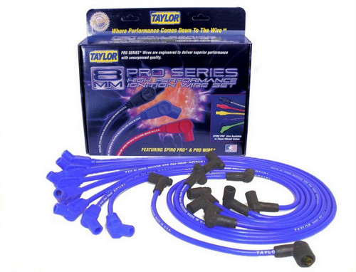 Spark Plug Wire Set - Spiro-Pro - Spiral Core - 8 mm - Blue - 135 Degree Plug Boots - HEI Style Terminal - Chevy V8 - Kit