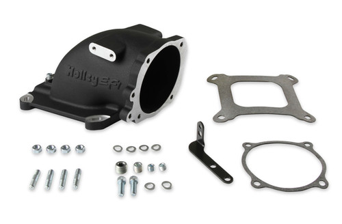Intake Elbow - 105 mm Max Throttle Body - Aluminum - Black Powder Coat - Ford Throttle Body to Square Bore Mounting Flange - Each Intake Elbow - 105 mm Max Throttle Body - Aluminum - Black Powder Coat - Ford Throttle Body to Square Bore Mounting Flange - Each