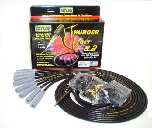 Spark Plug Wire Set - ThunderVolt - Spiral Core - 8.2 mm - Black - Straight Plug Boots - HEI / Socket Style - Cut-To-Fit - V8 - Kit