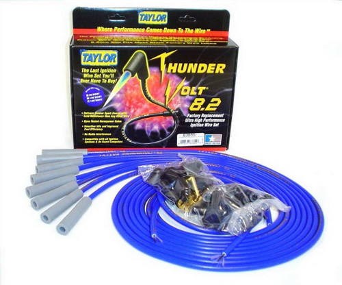 Spark Plug Wire Set - ThunderVolt - Spiral Core - 8.2 mm - Blue - Straight Plug Boots - HEI / Socket Style - Cut-To-Fit - V8 - Kit