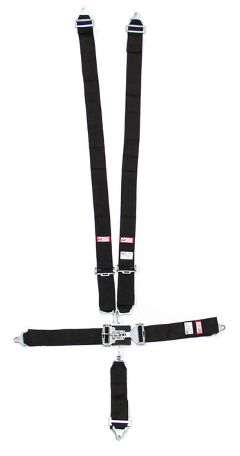 Harness - 5 Point - Latch and Link - SFI 16.1 - 64 in Length - Pull Down Adjust - Bolt-On / Wrap Around - Individual Harness - Black - Kit