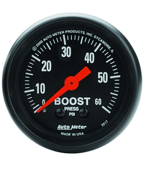 Boost Gauge - Z Series - 0-60 psi - Mechanical - Analog - 2-1/16 in Diameter - Black Face - Each