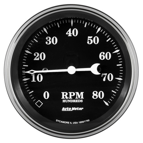 Tachometer - Old Tyme Black - 8000 RPM - Electric - Analog - 3-3/8 in Diameter - Dash Mount - Black Face - Each