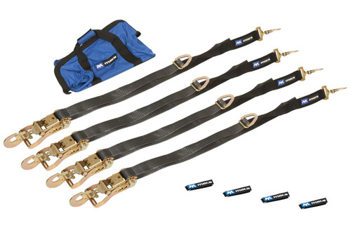 Tie Down Strap Kit - Super Pack - Four 2 x 8 ft Direct Hook Combination Ratchet Straps - Gear Bag - Black - Kit