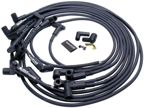 Spark Plug Wire Set - Spiral Core - 8 mm - Black - 90 Degree Plug Boots - HEI Style Terminal - Over Valve Cover - Small Block Chevy - Kit