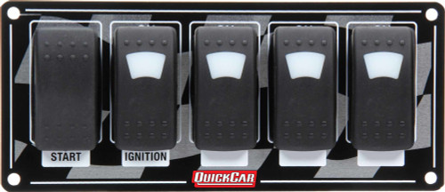 Switch Panel - Dash Mount - 7 x 3 in - 4 Rockers / 1 Momentary Rocker - Indicator Lights - Checkered - Each