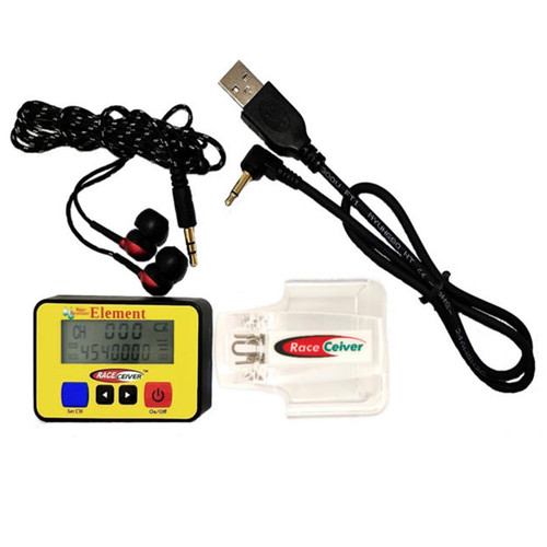 Radio Receiver - Element - Water Resistant - LCD Screen - Rechargeable - Rookie Earpiece - Charging Cord / Holster / Pouch - Plastic - Yellow - Each