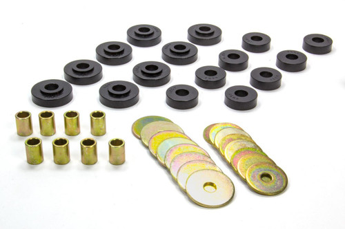 Body Mount Bushing - Hyper-Flex - Polyurethane / Steel - Black / Cadmium - Chevy Corvette Convertible 1963-67 - Kit