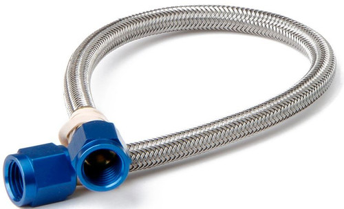 Nitrous Hose - 20 ft Long - 4 AN Hose - 4 AN Straight to 4 AN Straight Female - Braided Stainless - PTFE - Blue Fittings - Each