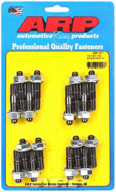 Header Stud - 3/8 in Diameter - 1.67 / 2 in Long - Hex Nuts - Chromoly - Black Oxide - Mopar V8 - Set of 16 Header Stud - 3/8 in Diameter - 1.67 / 2 in Long - Hex Nuts - Chromoly - Black Oxide - Mopar V8 - Set of 16