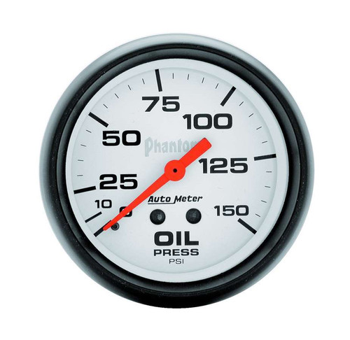 Oil Pressure Gauge - Phantom - 0-150 psi - Mechanical - Analog - Full Sweep - 2-5/8 in Diameter - White Face - Each