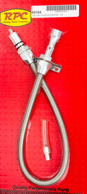 Transmission Dipstick - Firewall Mount - Flexible - Braided Stainless / Aluminum - Natural - TH350 / TH400 - Each