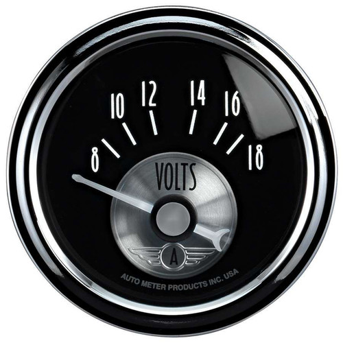 Voltmeter - Prestige Black Diamond - 8-18V - Electric - Analog - Short Sweep - 2-1/16 in Diameter - Black Face - Each