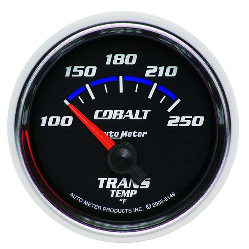 Transmission Temperature Gauge - Cobalt - 100-250 Degree F - Electric - Analog - Short Sweep - 2-1/16 in Diameter - Black Face - Each
