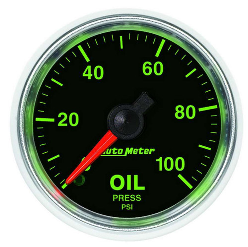 Oil Pressure Gauge - GS - 0-100 psi - Mechanical - Analog - Full Sweep - 2-1/16 in Diameter - Black Face - Each