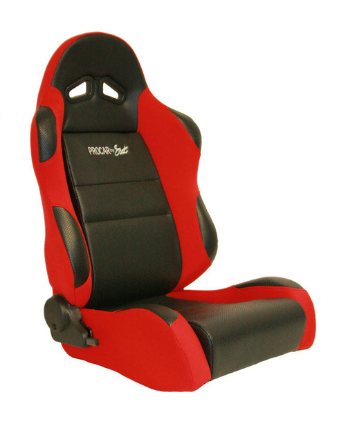 Seat - Sportsman 1605 Series - Passenger Side - Sliders - Reclining - Side Bolsters - Harness Openings - Vinyl / Velour - Black / Red - Each