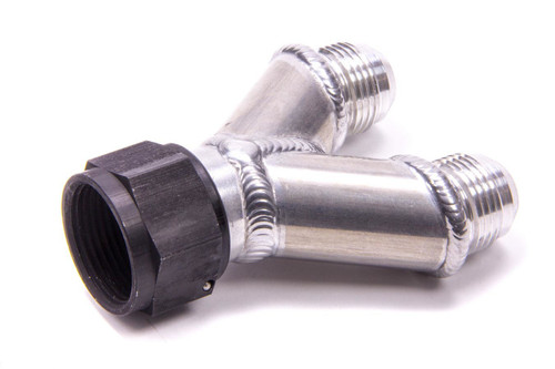 Fitting - Y Block - 16 AN Female Inlet - Dual 12 AN Male Outlets - Aluminum - Natural - Each Fitting - Y Block - 16 AN Female Inlet - Dual 12 AN Male Outlets - Aluminum - Natural - Each