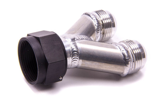 Fitting - Y Block - 20 AN Female Swivel Inlet - Dual 16 AN Male Outlets - Aluminum - Black / Clear Anodized - Each Fitting - Y Block - 20 AN Female Swivel Inlet - Dual 16 AN Male Outlets - Aluminum - Black / Clear Anodized - Each