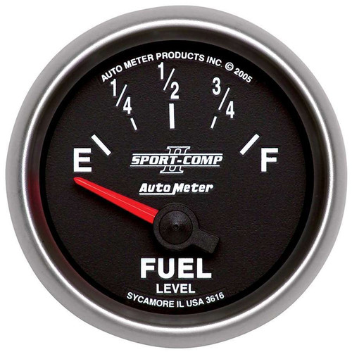 Fuel Level Gauge - Sport-Comp II - 240-33 ohm - Electric - Analog - Short Sweep - 2-1/16 in Diameter - Black Face - Each