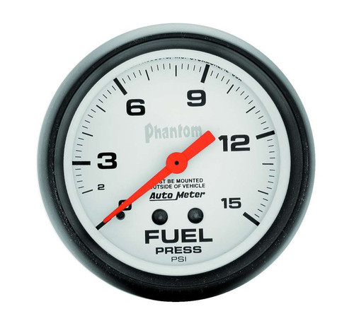 Fuel Pressure Gauge - Phantom - 0-15 psi - Mechanical - Analog - Full Sweep - 2-5/8 in Diameter - White Face - Each