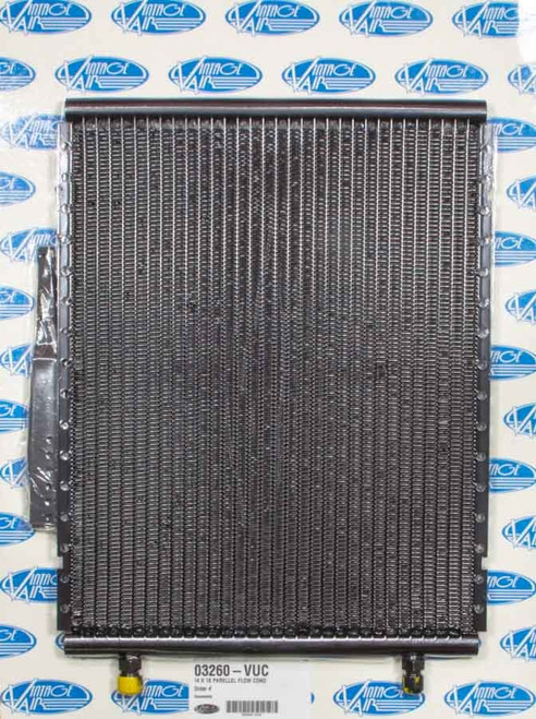 Air Conditioning Condenser - SuperFlow - Horizontal - 18 x 14 x 0.83 in - 6 AN / 8 AN Male O-Ring Fittings - Brackets - Aluminum - Black Paint - Each