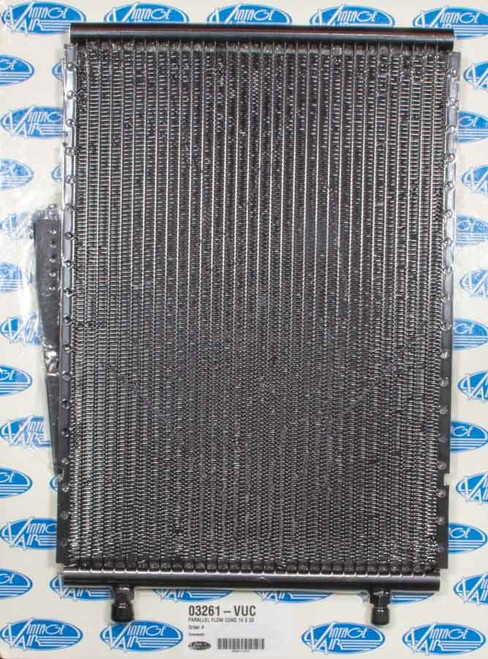 Air Conditioning Condenser - SuperFlow - Horizontal - 20 x 14 x 0.83 in - 6 AN / 8 AN Male O-Ring Fittings - Brackets - Aluminum - Black Paint - Each