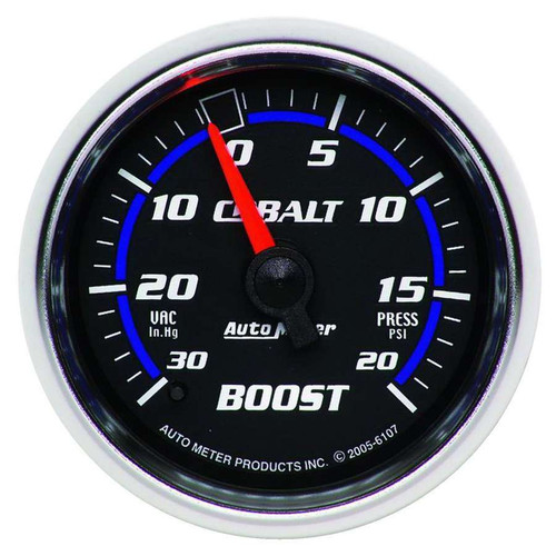 Boost / Vacuum Gauge - Cobalt - 30 in HG-20 psi - Mechanical - Analog - 2-1/16 in Diameter - Black Face - Each