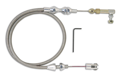 Throttle Cable - Hi-Tech - 2 ft Long - Hardware Included - Braided Stainless Housing - Polished - Universal - Kit