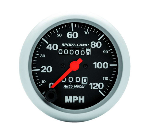 Speedometer - Sport-Comp - 120 MPH - Mechanical - Analog - 3-3/8 in Diameter - Black Face - Each