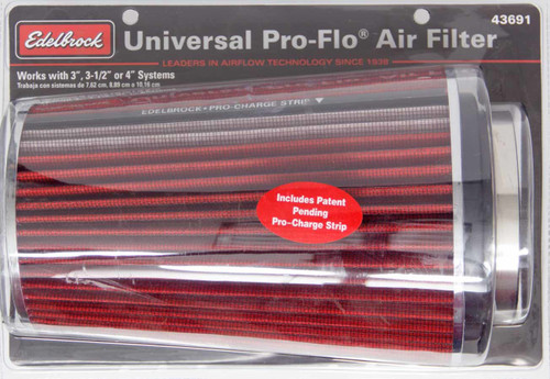 Air Filter Element - Pro-Flo - Clamp-On - Conical - 6 in Base - 4.75 in Top Diameter - 10.5 in Tall - 3-4 in Inlet - Cotton - Chrome / Red - Universal - Each