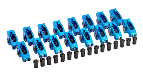 Rocker Arm - 3/8 in Stud Mount - 1.50 Ratio - Full Roller - Self-Align - Aluminum - Blue Anodized - Small Block Chevy - Set of 16