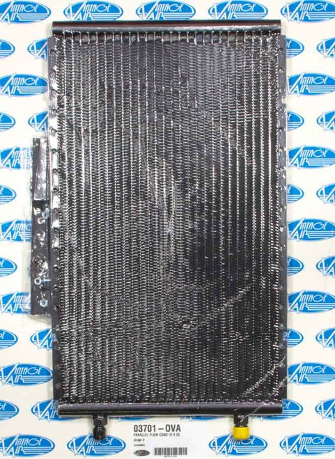 Air Conditioning Condenser - SuperFlow - Horizontal - 20 x 12 x 0.83 in - 6 AN / 8 AN Male O-Ring Fittings - Brackets - Aluminum - Black Paint - Each