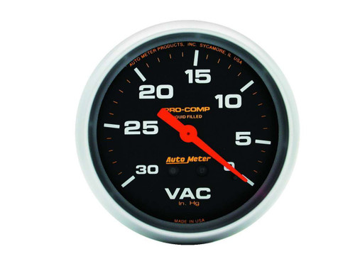 Vacuum Gauge - Pro-Comp - 0-30 in HG - Mechanical - Analog - 2-5/8 in Diameter - Liquid Filled - Black Face - Each