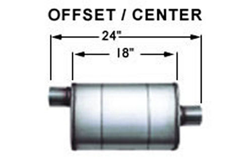 Muffler - XL 3 Chamber - 3 in Center Inlet - 3 in Offset Outlet - 18 x 9 x 4 in Oval Body - 24 in Long - Stainless - Natural - Universal - Each